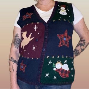 Vintage Capacity Holiday Snowman UGLY Christmas sweater vest sz 1XLarge